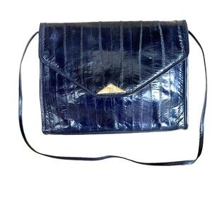 Vintage Black Eel Skin Clutch Purse with Golden Threads from Korea